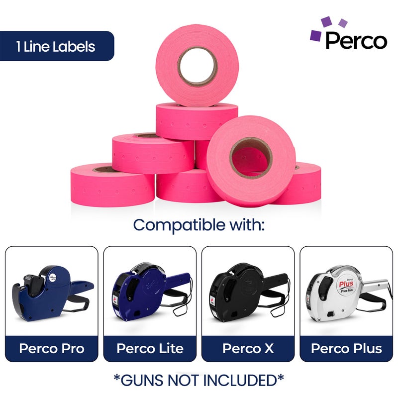 Perco 1 Line Fluorescent Pink Labels - 8 Rolls, 1 Sleeve, 8,000 Blank Price and Date Gun Labels for Perco Lite, X, Plus and Pro 1 Line Price and Date Guns - Made in USA - Image 2